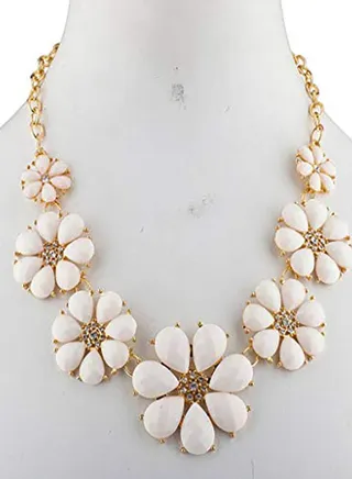 Brass Flower Fashion Bib Necklace White/Gold 