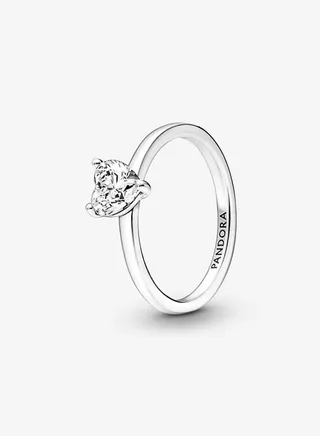Pandora Timeless Women's Classic Cubic Zirconia 925 Silver Shining Heart Single Stone Ring 191165C01 