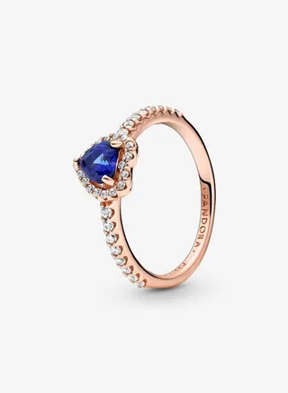 Pandora Timeless Women's Classic Cubic Zirconia Rose Gold Copper Silver Alloy Shining Blue Elegant Heart Ring 188421C01 