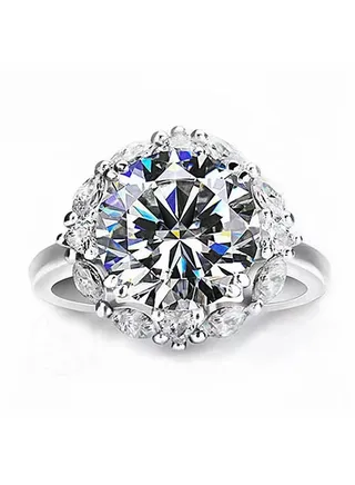 5 Carat Simulated Diamond Silver Rings, Adjustable Moissanite Rings, Shiny Rhinestone ring, Sparkly Engagement Wedding Ring 