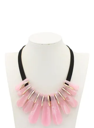 Resin Tassel Bib Necklace Pink/Gold 