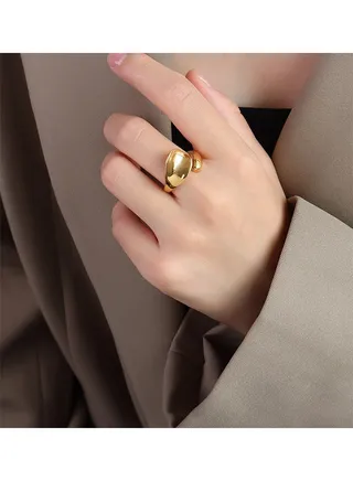 Trendy Stainless Steel Gold Plated Ring For Women One Size 