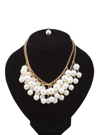 Multilayer Pearl Bib Necklace Ivory 