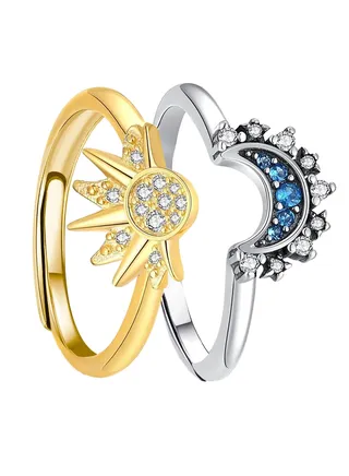 Ring Set for Women, Adjustable Sun and Moon Celestial Jewelry, Stackable Rings, Perfect Friendship Gifts, Matching for Best Friends, Ideal for Teen Girls 