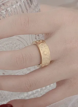 8mm Moon Star Sun Statement Ring Stainless Steel Boho Jewelry for Women 