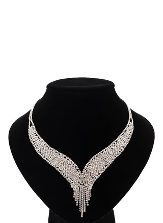 Rhinestone Bib Necklace Silver 