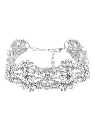 Platinum Plated Stainless Steel Cubic Zirconia Studded Choker 