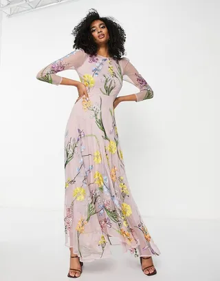 ASOS EDITION garden floral embroidered maxi dress in pink