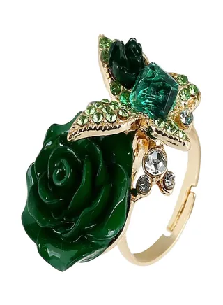 Retro Style Rose Flower Rhinestone Ring 