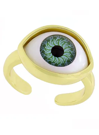 Salama Green Large Evil Eye Ring 