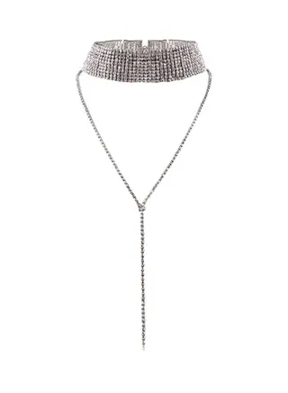 Layered Lariat Stone Studded Choker Necklace 