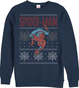 Men's Marvel Ugly Christmas Spider-Man Crawl Sweatshirt - Navy Blue - X Large