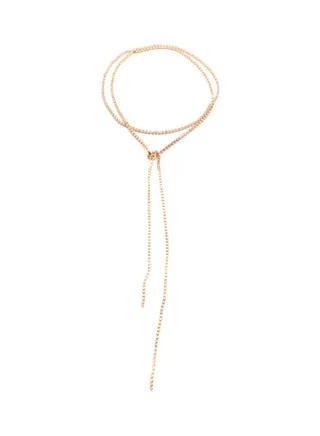 Rhinestone Studded Long Cup Chain Tie Up Choker 