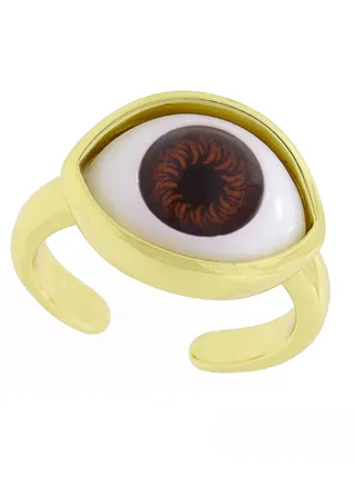 Salama Brown Large Evil Eye Ring 