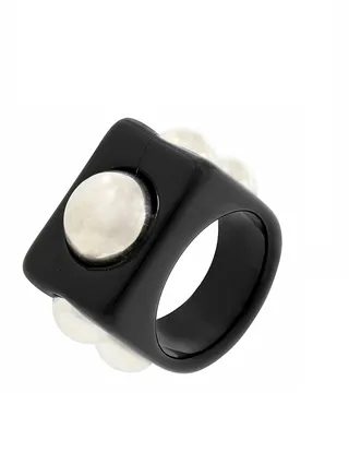 ELISA BLACK RING WITH METAL STONES SIZE 8 