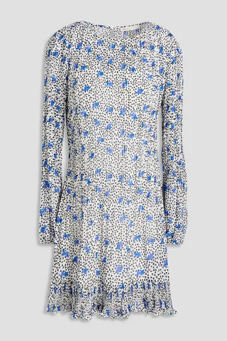 Pleated floral-print georgette mini dress