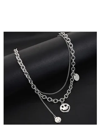 Smile emoji double layer necklace 