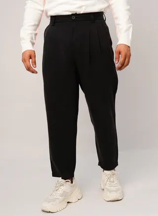 Men's Pleated Ankle Length Formal Pant in Pure Black 