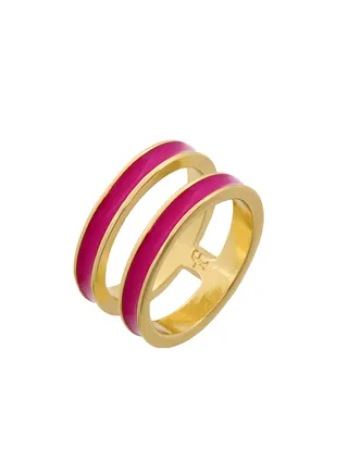 Tribal Enamel Double Ring Shocking Pink 