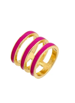Tribal Enamel Triple Ring Shocking Pink 