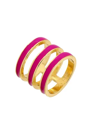 Tribal Enamel Triple Ring Shocking Pink 