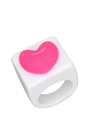 Amelia White Ring With Pink Heart 