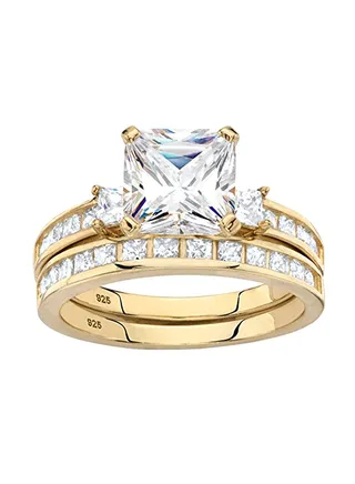 2- Piece Princess-Cut  Cubic Zirconia  Wedding Ring Set 