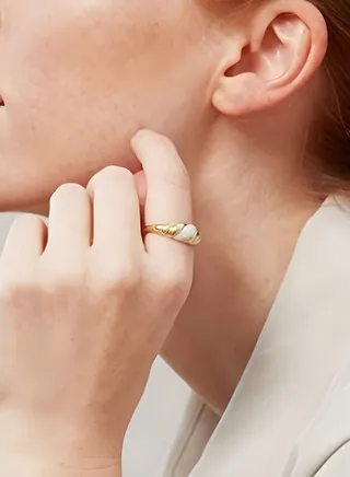 Gold Plated Croissant Braided Twisted Chunky Dome Ring for Women 
