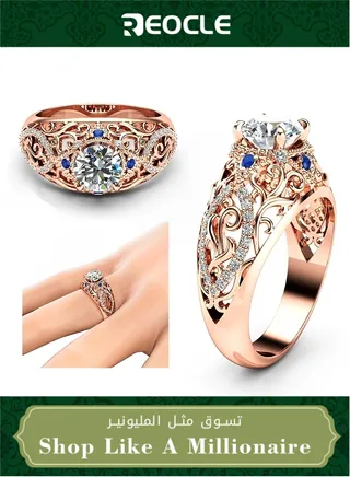 Women's Ring with Vintage Openwork Flowers Crystal Ring Simulated Diamond and Round Cut Ring Jewelry Gifts for Birthday & Marriage Anniversary 