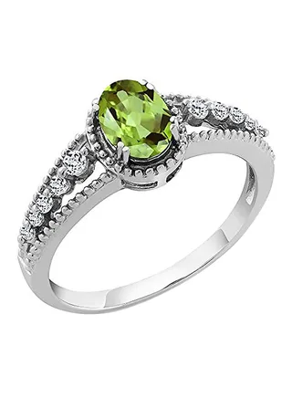 Green Peridot & White Topaz 925 Sterling Silver Women's Ring 1.01 cttw 