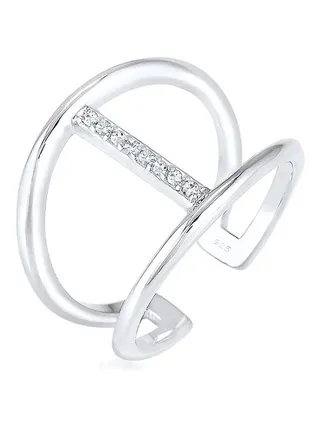 925 Sterling Silver Geo Minimal Swarovski Crystal Ring 