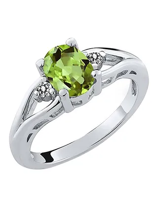 1.50 Ct 8x6mm Oval Peridot And Topaz 925 Sterling Gemstone Birthstone Women's Ring 
