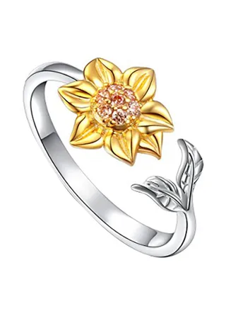 925 Sterling Silver Sunflower Adjustable Ring 