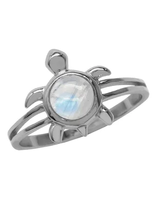 925 Sterling Silver Turtle Solitaire Ring With Moonstone 