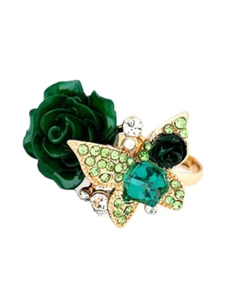 Rose Rhinestone Studded Ring 