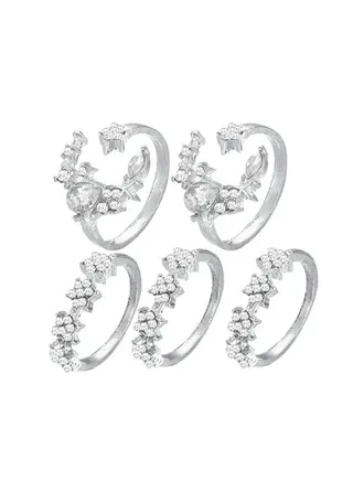 5-Piece Rhinestone Studded Rings Set 