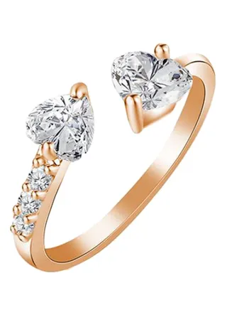 Zircon Copper Double Love Heart Open Ring 