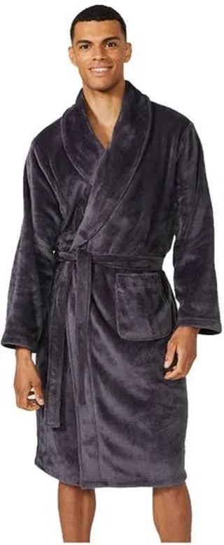 Debenhams Mens Coral Fleece Shawl Collar Bathrobe - Charcoal