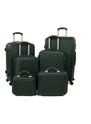 6-Piece Textured Luggage Trolley Set Dark Green 
