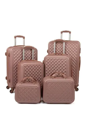 6-Piece Textured Luggage Trolley Set Rose Gold 