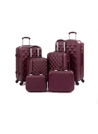 6-Piece Hard Side Luggage Trolley Set 12/15/17/20/24/28 Inch Maroon 