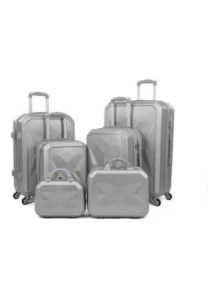 6-Piece Hardside Luggage Trolley Set 12/15/16/20/24/28 Inch Silver 