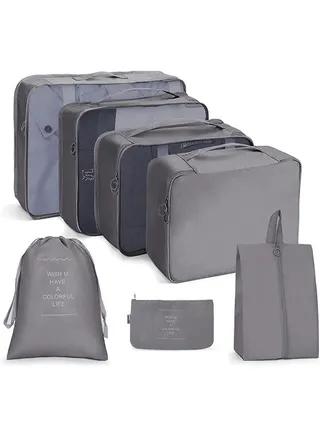 7 Set Packing Cubes for Suitcases,Travel Luggage Packing Organizers with Laundry Bag, Compression Storage Shoe Bag, Clothing Underwear Bag, For Man & Women (Gray) 