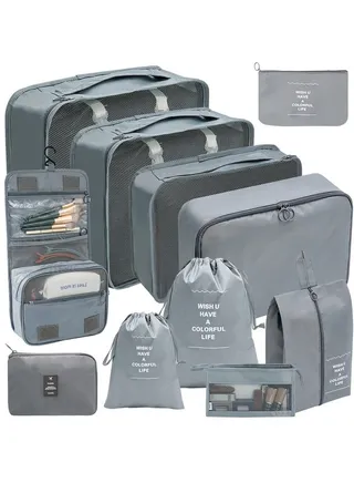 11 PCS Travel Packing Cubes for Suitcases, Luggage Organizer Bags for Carry On, Travel Bags Organizer for Luggage, Must Have Travel Essentials for Women and Men (Grey) 