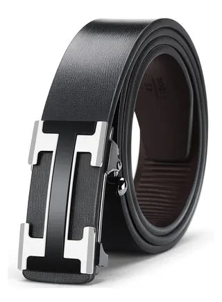 Black Belt Men, Genuine Leather Dress Designer Belts for men, Fashion Slide Ratchet Click Casual Mens Jeans Shirt Oxfords(130 CM) 