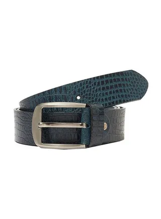 Textured Patterned Leather Belt Blue 