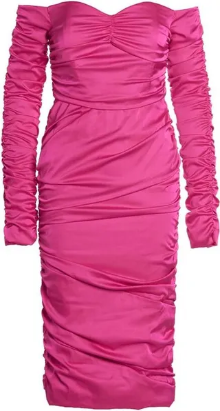 Pinko Over-The-Shoulder Ruched Midi Dress