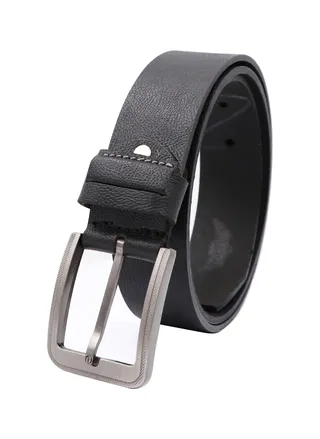 Desaro Style Men's Genuine Leather Black Belt With Silver Frame Buckle 