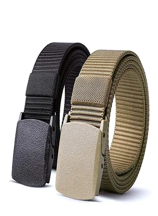 Set Of 2 Nylon Stretchable Belts Beige And Black 