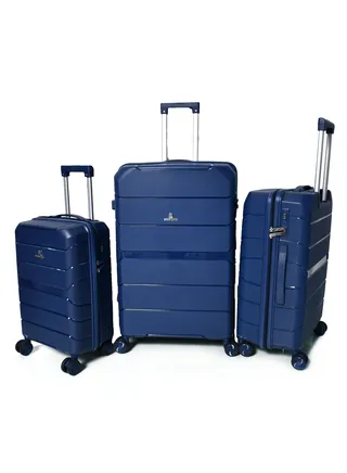 Star Line Hard-Side Luggage Set for Unisex Polypropylene Lightweight 4 Double Wheeled Suitcase with Built-In TSA Type Lock (Set of 3 Pcs, Dark Blue) 